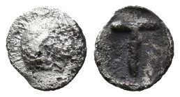 Arkadia, Tegea, c. 423-400 BC. AR Tetartemorion (7mm, 0.16g). Helmeted head of Athena Alea l. R/ T within shallow incuse square. HGC 5, 1054. Good Fin...