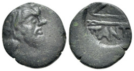 Cimmerian Bosporos, Pantikapaion. Late 4th-3rd century BC. AE (Bronze, 16.5mm, 3.65g, 12h). Obv. Bearded head of Pan, wearing ivy wreath. Rev. Bow and...
