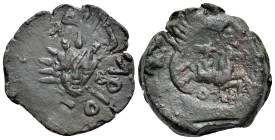 Skythia, Olbia, c. 250-225 BC. AE (Bronze, 23mm, 8.71g, 12h). Overstruck (on a Borysthenes / axe and bow type?). Obv, Radiate head of Helios facing. R...