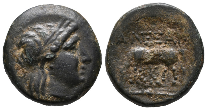 Troas, Alexandria, c. 261-227 BC. Æ (18mm, 4.71g). Laureate head of Apollo l. R/...