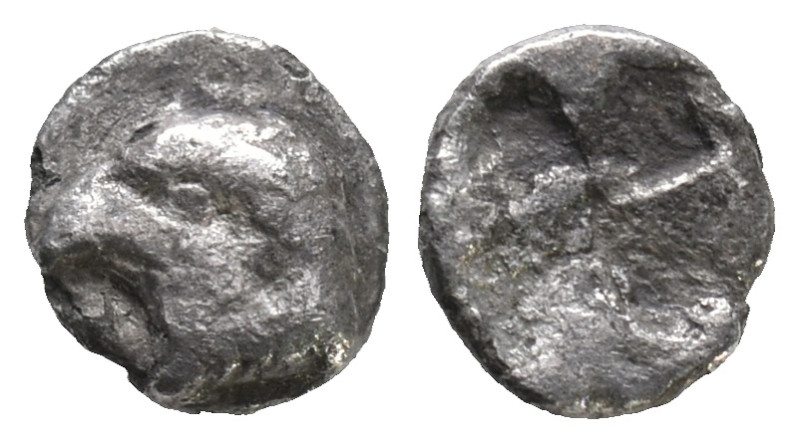 Aeolis, Kyme, c. 450-400 BC. AR Hemiobol (7mm, 0.38g). Head of eagle l.; K to l....