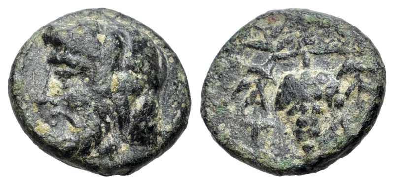 Aeolis, Temnos, 3rd century BC. Æ (10mm, 1.16g, 12h). Bearded head of Dionysos l...