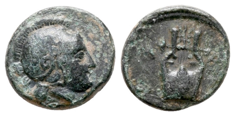 Lesbos, Methymna. Circa 330 BC. Æ (10 mm 1,29 g). Obv. Helmeted head of Athena r...