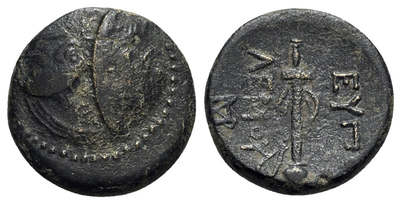 Caria, Mylasa. Eupolemos (c. 295-280 BC). Æ (18mm, 4.62g). Three overlapping Mac...