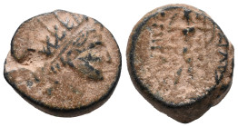 Seleukid Kings, Antiochos IV Epiphanes (175-164 BC). Æ (14mm, 4.70g). Uncertain mint 79. Radiate and diademed head r. R/ Apollo, nude, standing r., ho...