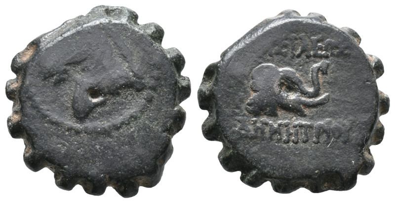 Seleukid Kings, Demetrios I (162-150 BC). Serrate Æ (15mm, 4.63g). Antioch. Head...