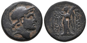 Seleukid Kings, Alexander I Balas (152-145 BC). Æ (18mm, 6.00g). Antioch on the Orontes. Head of Alexander I r., wearing Boeotian helmet. R/ Nike stan...