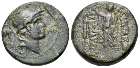 Seleukid Kings, Alexander I Balas (152-145 BC). Æ (18,7mm, 6.6g). Antioch on the Orontes. Helmeted head of Alexander I right. r/ Nike standing l., hol...