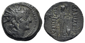 Seleukid Kings, Alexander II Zabinas (128-122 BC). Æ (20mm, 6.18g, 12h). Antioch, c. 125-122 BC. Radiate and diademed head r. R/ Athena Nikephoros sta...