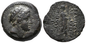 Seleukid Kings, Alexander II Zabinas (128-122 BC). Æ (21mm, 8.56g). Seleukeia. Diademed head r. R/ Apollo standing r., holding kithara. SC 2240; HGC 9...