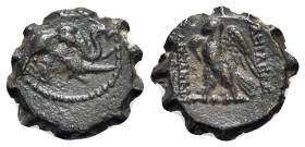 Seleukid Kings, Alexander II Zabinas (128-122 BC). Serrate Æ (17mm, 3.00g, 1h). Perhaps Apameia on the Orontes. Elephant head r. R/ Eagle with open wi...