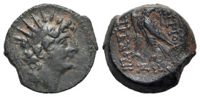 Seleukid Kings, Antiochos VIII (121/0-97/6 BC). Æ (18mm, 5.56g, 12h). Antioch. Radiate and diademed head r. R/ Eagle with closed wings standing r. on ...