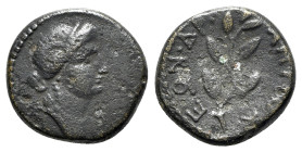 Seleucis and Pieria, Antioch. Pseudo-autonomous issue, time of Nero (54-68). Æ (16mm, 3.87g, 12h), year 104 (AD 55/6). Laureate head of Apollo r. R/ L...