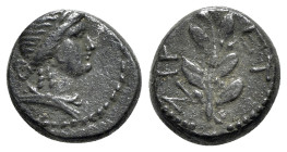 Seleukis and Pieria, Antioch. Civic issue. Æ Dichalkon (14mm, 3.57g, 12h), year 117 (AD 68/9). Head of Apollo r., wearing tainia. R/ Palm branch. McAl...