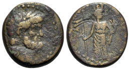 Phoenicia, Dora. Time of Nero (54-68). Æ (22.5mm, 10.29g, 12h). Laureate head of Doros r. R/ Tyche standing l., head r., holding standard and cornucop...