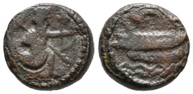 Phoenicia, Sidon. `Abd`aštart (Straton) I (c. 365-352 BC). Æ. Phoenician galley l. R/ Persian king, wearing kidaris and kandys, in kneeling-running st...