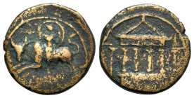 Phoenicia, Sidon. Time of Augustus (27 BC-AD 14). Æ (21mm, 7.07g, 1h). Tetrastyle temple; free standing column on each side. R/ Europa on bull l. RPC ...