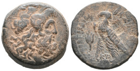 Ptolemaic Kings of Egypt, Ptolemy VI Philometor (180-170 BC). Æ (23mm, 16.77g). Cypriot mint. Head of Zeus-Ammon r., wearing tainia. R/ Eagle standing...