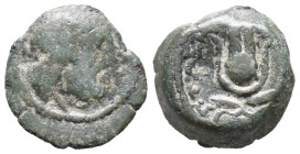 Ptolemaic Kings of Egypt, Ptolemy Apion (King of Kyrenaika, c. 104/1–96 BC). Æ Chalkous (13mm, 2.87g). Kyrene. Diademed head of Zeus-Ammon r. R/ Headd...