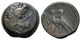 Ptolemaic Kings of Egypt, Ptolemy IX Soter II (88-81/0 BC). Æ (20mm, 8.60g, 12h). Alexandreia(?). Head of Zeus Ammon r. R/ Two eagle standing l. on th...