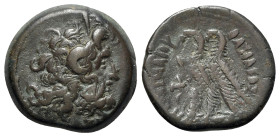 Ptolemaic Kings of Egypt, Ptolemy IX Soter II (88-81/0 BC). Æ (21mm, 8.23g, 12h). Alexandreia(?). Head of Zeus Ammon r. R/ Two eagle standing l. on th...