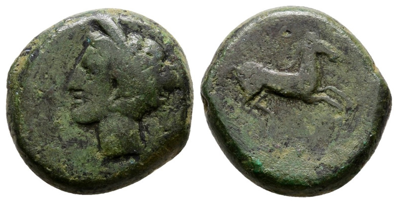 Carthage, 400-350. Æ (17mm, 6.74g). Wreathed head of Triptolemos l. R/ Horse gal...