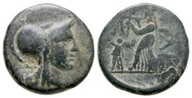 Uncertain mint, 4th-3rd century BC. Æ (18mm, 5.35g). Helmeted head of Athena r. R/ Athena Ilias(?) standing l.; to l., small Nike. Near VF