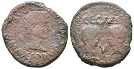 Augustus (27 BC-AD 14). Spain, Tarraco. Æ (21mm, 6.92g). Laureate head r. R/ Confronted bare heads of Lucius and Caius. RPC I 210. Fine