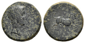 Augustus (27 BC-AD 14). Macedon, Amphipolis. Æ (20.5mm, 7.81g, 12h). Bare head r. R/ Artemis Tauropolous riding bull r. RPC I 1629. VF