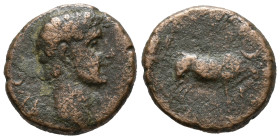 Augustus (27 BC-AD 14). Macedon, Philippi. Æ (17mm, 5.00g). Bare head r. R/ Two pontiffs driving team of oxen r., plowing pomerium. RPC I 1656. Good F...
