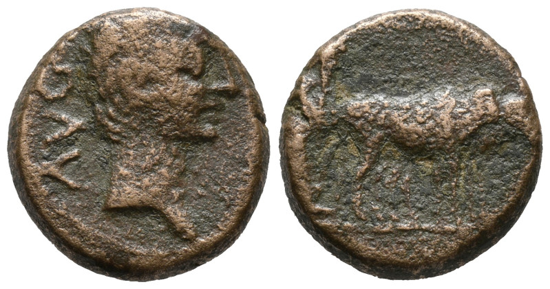 Augustus (27 BC-AD 14). Macedon, Philippi. Æ (17mm, 5.05g). Bare head r. R/ Two ...