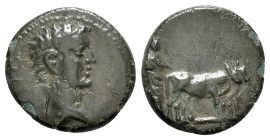 Augustus (27 BC-AD 14). Macedon, Philippi. Æ (17mm, 3.96g, 1h). Bare head r. R/ Two pontiffs driving team of oxen r., plowing pomerium. RPC I 1656; Va...