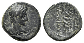 Augustus (27 BC-AD 14). Phrygia, Laodicea ad Lycum. Æ (17mm, 4.12g, 12h). Zeuxis philalethes, ‘magistrate’, c. 15 BC. Bare head r.; lituus to r. R/ Se...