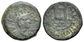Augustus (27 BC-AD 14). Cyprus, Uncertain mint, Paphos (?). Magistrate Aulus Plautius (proconsul), circa 21 BC. AE (Bronze, 16mm, 3.85g, 11h). Obv. IM...