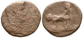 Augustus (27 BC-AD 14). Phoenicia, Berytus(?). Æ. Bare head r. R/ Founder plowing l. with yoke of oxen. Cf. RPC I 4540. Fair