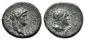 Nero (54-68). Lydia, Sardis. Æ (15mm, 3.17g, 6h). Ti. Cl. Mnaseas, priest, c. AD 65. Laureate head r. R/ Head of Herakles r. RPC I 3009; GRPC 372; SNG...