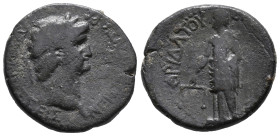 Nero (54-68). Phrygia, Prymnessus. Æ (20mm, 5.18g). Klaudios Mithradates, magistrate. Laureate head r. R/ Dikaiosyne standing l., holding scales and g...