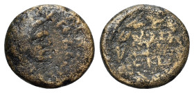 Nero (54-68). Judaea, Neronias. Æ (14mm, 2.41g, 6h). Laureate head r. R/ Legend within wreath. RPC I 4990. VF