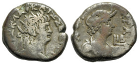 Nero (54-68). Egypt, Alexandria. BI Tetradrachm (24mm, 13.06g, 12h), year 12 (AD 65/6). Radiate bust r., wearing aegis. R/ Draped bust r. of Alexandri...