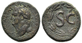 Vespasian (69-79). Seleucis and Pieria, Antioch. Æ As (27mm, 17.02g, 12h). Laureate head l. R/ S • C within circle; all within laurel wreath. McAlee 3...