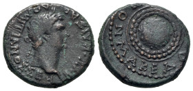Domitian (81-96). Koinon of Macedon. Æ (23.5mm, 8.92g). Laureate head r. R/ Macedonian shield. RPC II 336; AMNG 252. Good VF