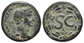 Trajan (98-117). Seleucis and Pieria, Antioch. Æ (27mm, 15.93g, 12h). Laureate head r. R/ Large SC; Є below; all within laurel wreath. McAlee 487e; RP...