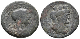 Trajan (98-117). Seleucis and Pieria, Laodicea ad Mare. Æ (25mm, 10.05g), uncertain year. Laureate head of Trajan r. R/ Turreted, veiled and draped bu...