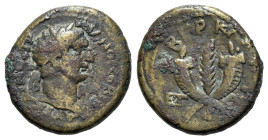 Trajan (98-117). Judaea, Tiberias. Æ (28mm, 14.55g, 12h), year 81 (AD 99/100). Laureate head r. R/ Crossed cornucopias with palm. RPC III 3925; BMC 14...