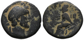 Antoninus Pius (138-161). Cappadocia, Tyana. Æ (21mm, 9.08g). Laureate head r. R/ Tyche seated l., holding ears of corn and bunch of grapes, resting f...