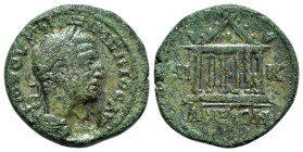 Maximinus I (235-238). Bithynia, Nicaea. Æ (25mm, 8.52g, 12h). Laureate, draped and cuirassed bust r.; c/m: bust within round incuse. R/ Hexastyle tem...
