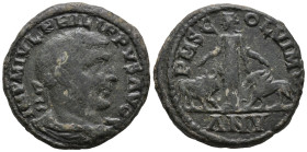 Philip I (244-249). Moesia Superior, Viminacium. Æ (30mm, 19.00g), year 5 (243/4). Laureate, draped and cuirassed bust r. R/ Moesia standing facing, h...