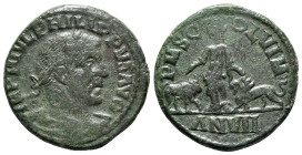 Philip I (244-249). Moesia Superior, Viminacium. Æ (30mm, 19.19g, 6h), year 7 (245/6). Laureate, draped and cuirassed bust r. R/ Moesia standing facin...
