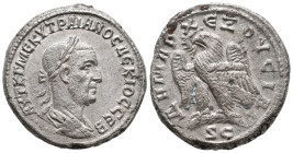 Trajan Decius (249-251). Antioch. BI Tetradrachm (24mm, 12.54g). Laureate, draped and cuirassed bust r. R/ Eagle standing l. on palm, with wings sprea...