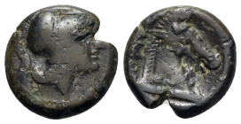 Anonymous, Rome, c. 260 BC. Æ (17mm, 4.48g, 3h). Helmeted head of Minerva r. R/ Head of bridled horse r. Crawford 17/1e; HNItaly 278; RBW 16. VF